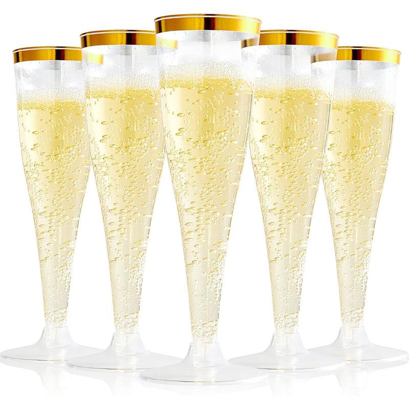 50pcs Disposable Plastic Champagne Glasses Cocktail High Footed Glasses Crystal Glasses Imitation Glass Wedding Party Supplies