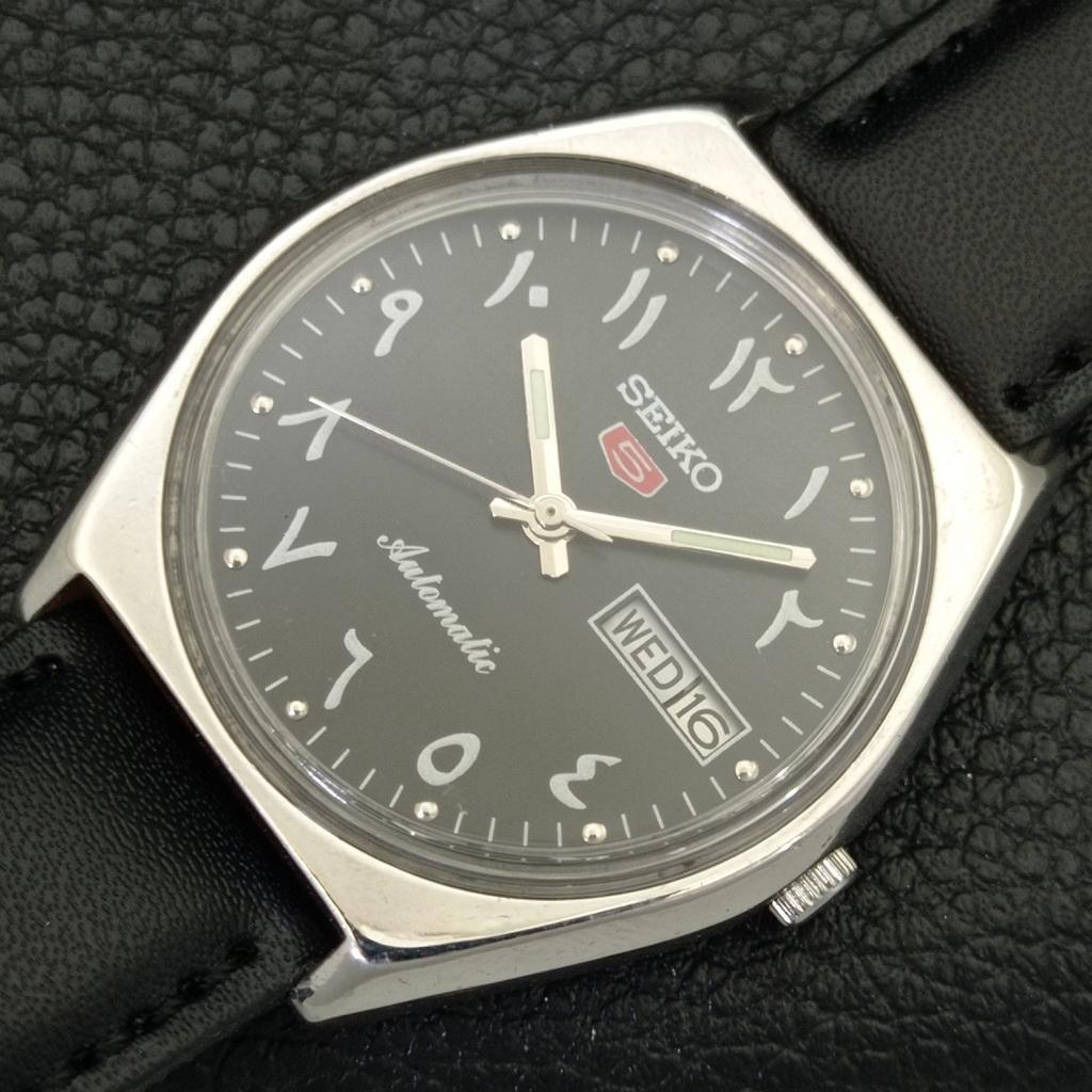 SEIKO 5 AUTOMATIC VINTAGE 6309A JAPAN MENS ARABIC BLACK DIAL WATCH a702656-1