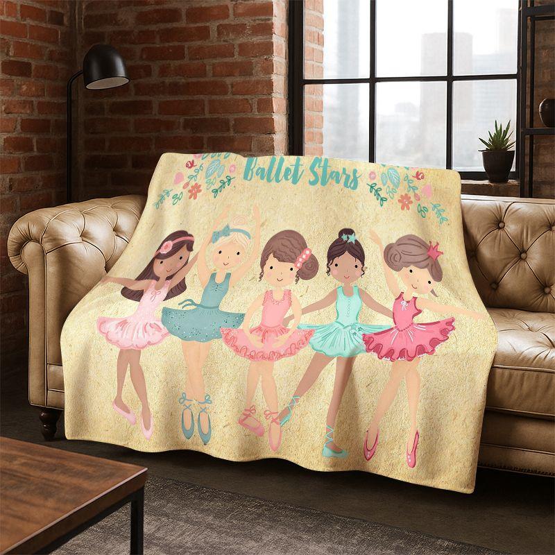 Cartoon Ballet Cute Girl Ballerina Flannel Blanket Soft Warm Blanket Throw Blanket for Bedroom Living Room Bed Travel Picnic kid