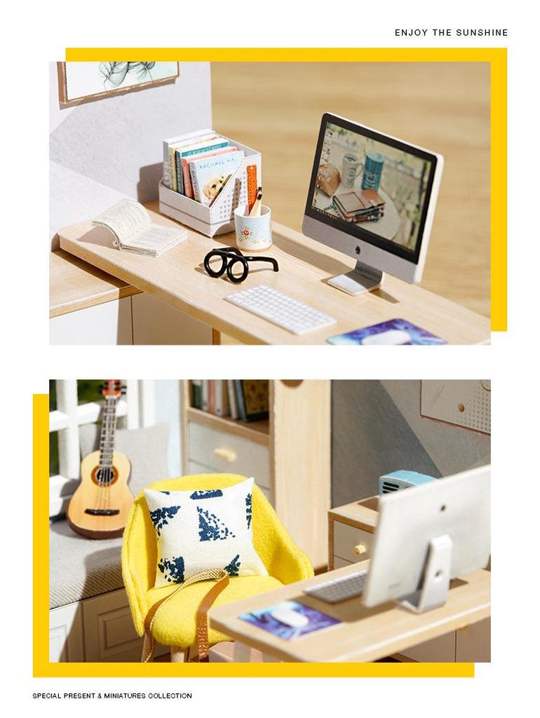 Zhiquwu Mini DIY Dollhouse: Sunshine Study Room - Handmade Architectural Model Toy for Kids