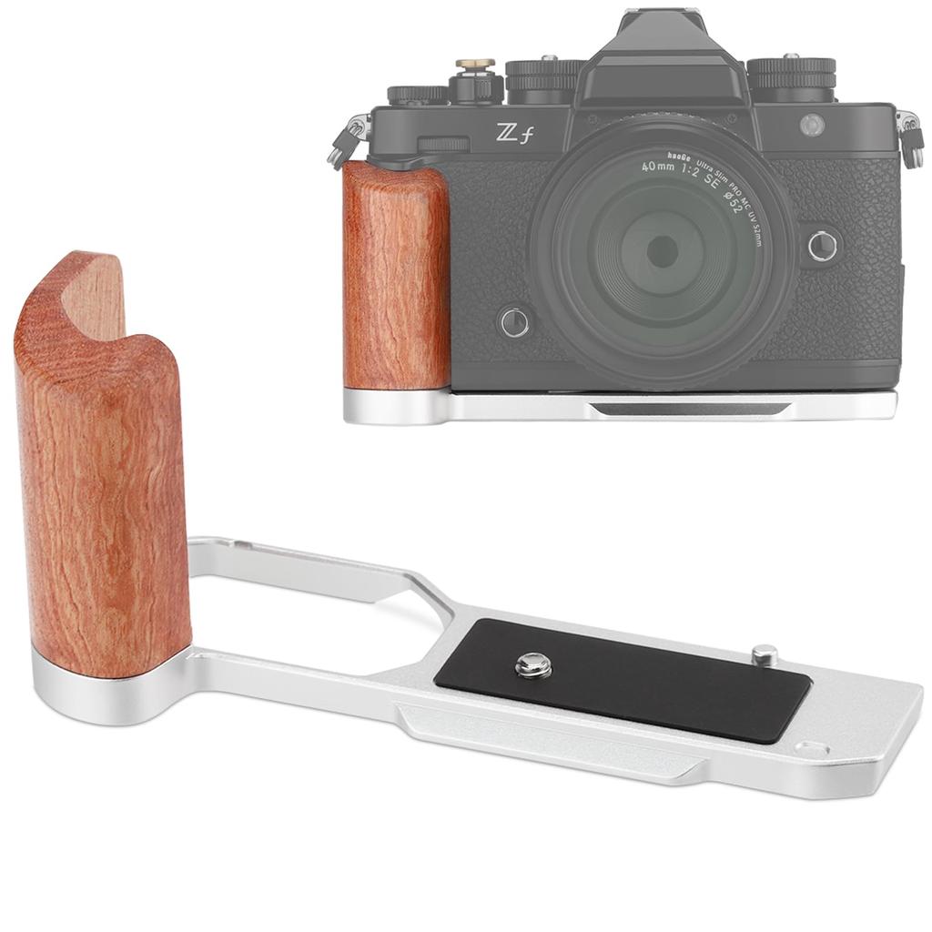 Leftfoto zf Retro Handgrip with Rosewood Handgrip for Nikon ZF Arca Quick Release Plate on the Bottom L-Bracket Cameras, Built-in (Silver)