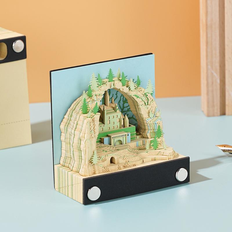 Desk Calendar,2024 Calendar Memo Pad,Creative Desk Calendar Diy Notes Notepad,3D Art Calendar Paper Carving Gift House Sculpture