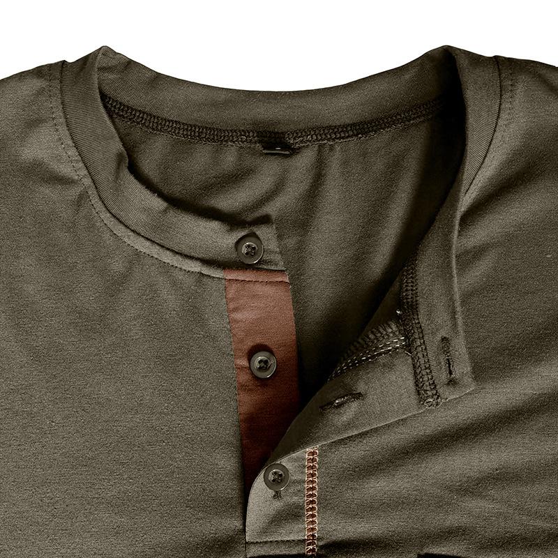 European and American Style Men's Henry Shirt Long Sleeve T-shirt Spring Autumn Color-block Knitted Button Top