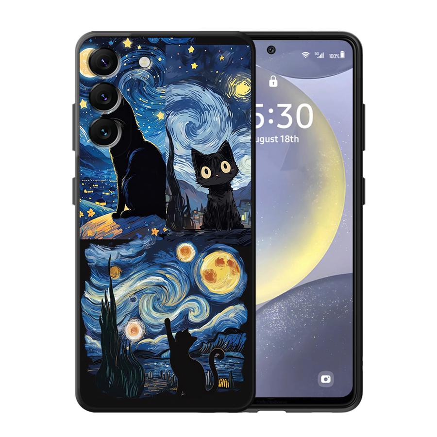 Van Gogh Sterrennacht Kat Telefoonhoesje voor Samsung Galaxy A57 A25 A23 A52 A36 A53 A35 A37 A22 A32 A73 A51 A26 A24 A55 A72 Galaxy A33 5G