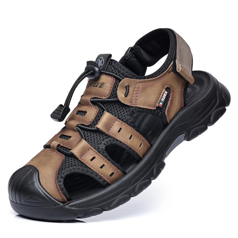 FashionBrand Men Sandals Genuine Leather Men Shoe Cowhide Leather Classic Summer Slides Fashion Outdoor Beach Gladiator Sandals for Men