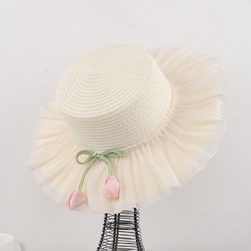 

Кружевная шляпа-канотье с бантом, женская летняя пляжная шляпа от солнца для отпуска на море, шляпа с тенью и защитой от солнца молочный белый
