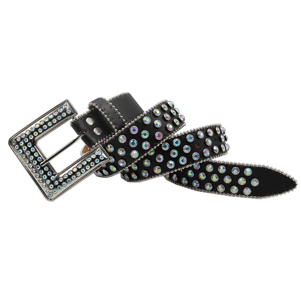 European and American Style Inlaid Rhinestone Square Buckle Rhinestone Belt Sequins Hot Girl Style Rock Fashion Punk Belt