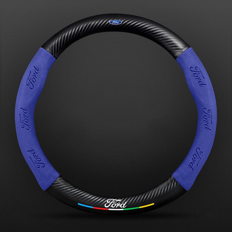 Car Anti-Slip Suede Carbon Fiber Steering Wheel Cover For Ford ST EXPLORER EDGE Fiesta Focus Mondeo F150 Fusion Mustang Kuga