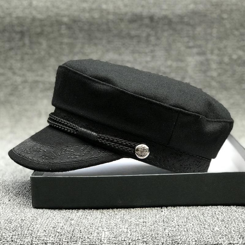 Hat Sky Versatile Cap Lace Octagonal Hat Woolen Beret Flat Top Hat Female Tide