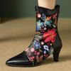 Autumn Spring Mid-calf Boots Women 2025 Fashion Flower White Black Short Boot Ladies Elegant Heels Point Party Shoes for Girls