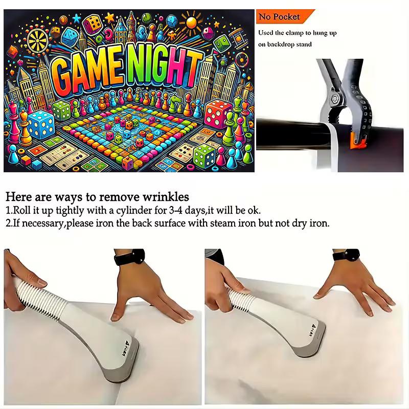 Sfondo per Serata Giochi 2D con Giochi da Tavolo Colorati e Dado Sfondo per Festa