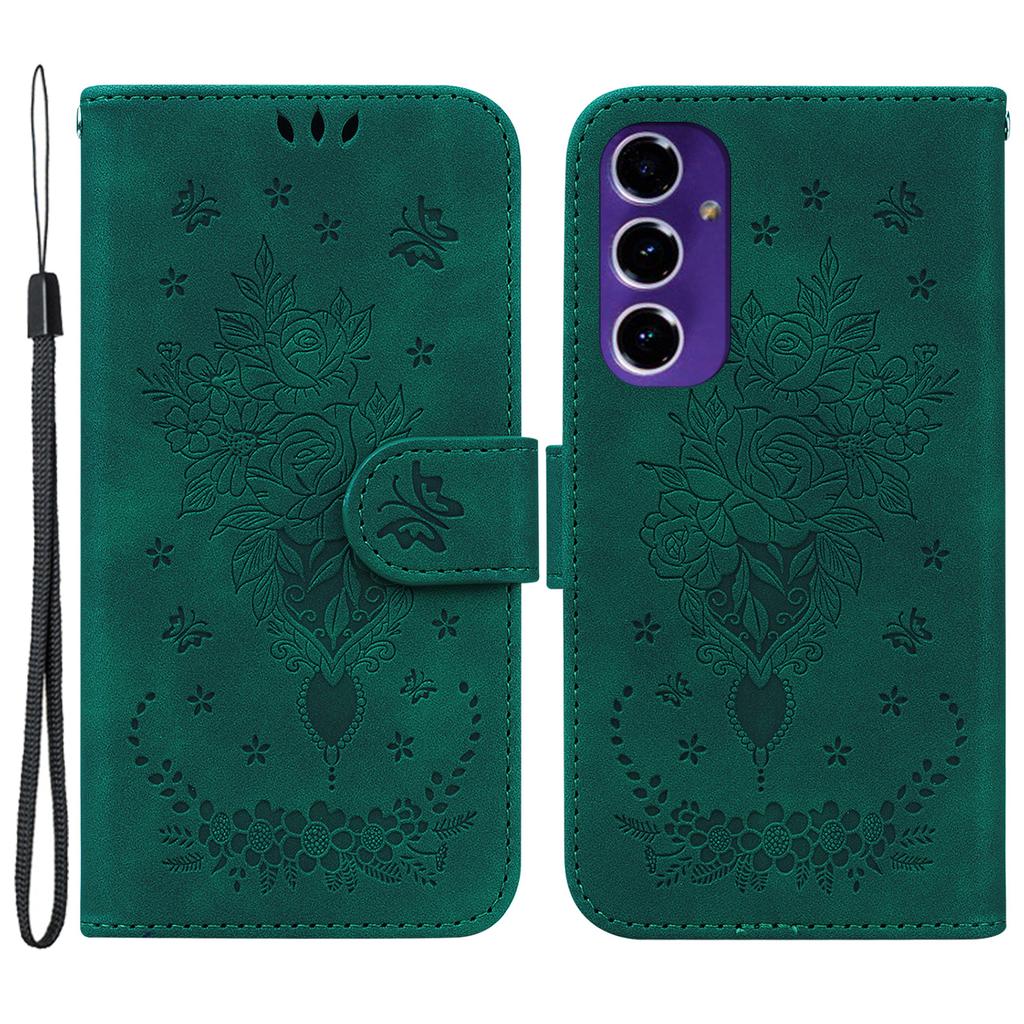 Wallet Phone Stand Case for Samsung Galaxy S24 FE PU Leather + TPU Phone Cover with Butterfly Flower Imprinted Pattern