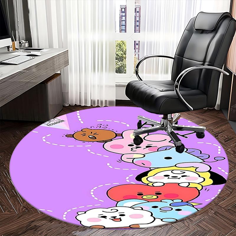 BT21 K-Pop Chair Mat Round Rug-Office Carpet, Machine Washable, Non-slip, Suitable for Living Rooms, Bedrooms