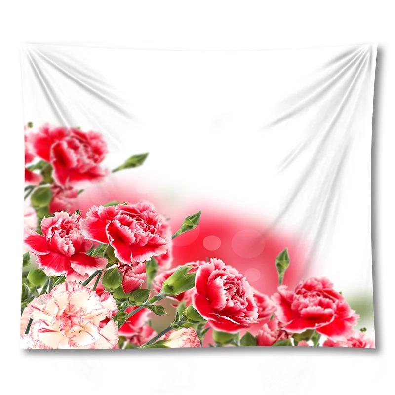 

Рожеві квіти Романтичний квітковий візерунок Гобелен Спальня Вітальня Гобелен Гобелен для прикраси стін будинку 150x130cm