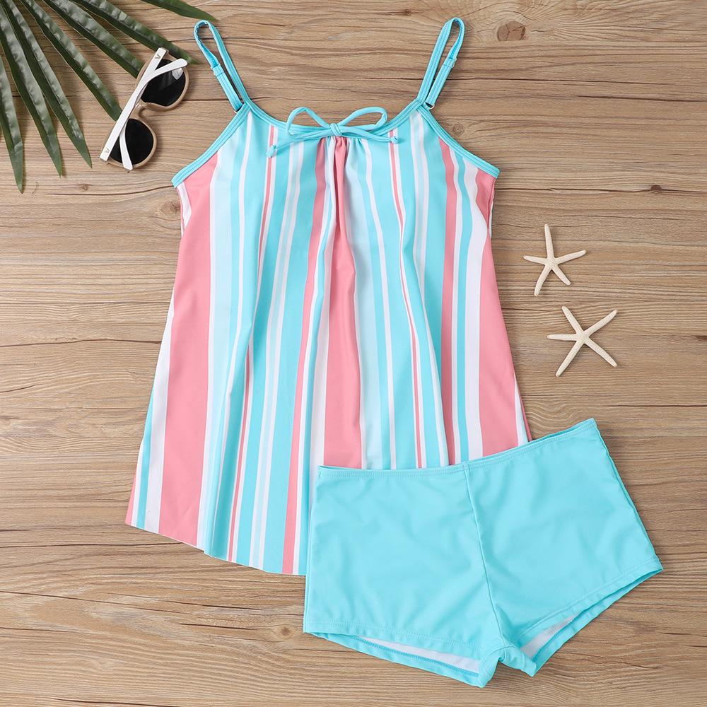 2-teiliges konservatives Tankini-Set Digitaldruck Bauchkontrolle Hohe Taille Boy Shorts Spaghettiträger Strand Badeanzug