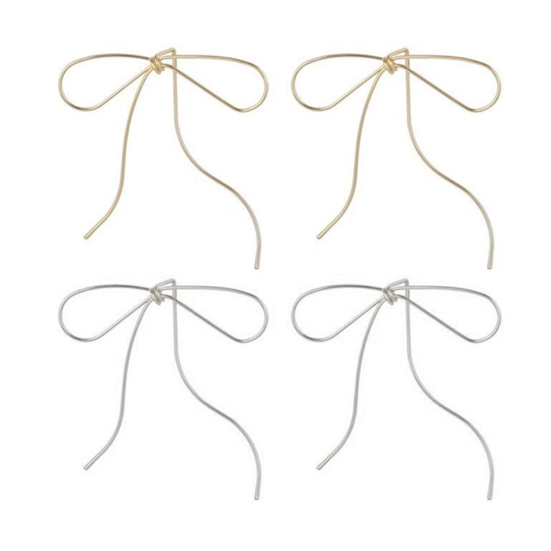 Fashionable Bowknot Earrings Vintage Long Tassels Bow Drop Earrings Simple Line Ear Studs Dangle Eardrop Party Jewelry