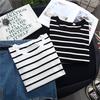 Women Loose Round Collar Summer Stripes Print Loose Long Sleeve Casual Simple Wild T-Shirt