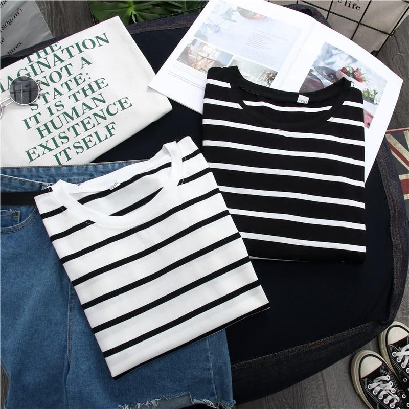 Women Loose Round Collar Summer Stripes Print Loose Long Sleeve Casual Simple Wild T-Shirt