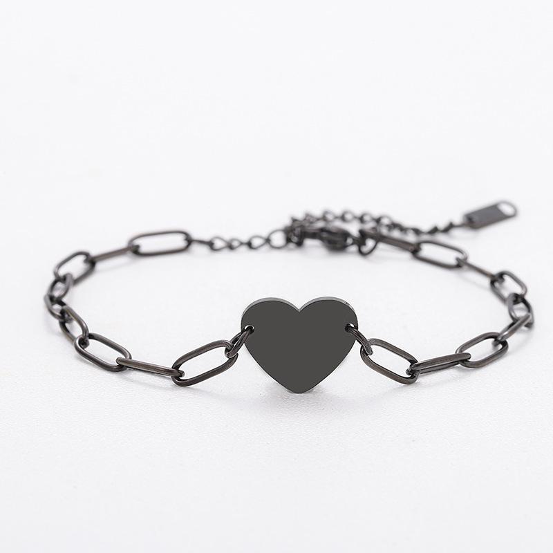 Personalized Custom Blank Heart Charms Link Bracelet Paperclip O-Shaped Chain Bracelet Stainless Steel Jewelry