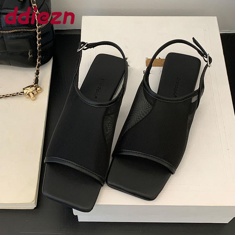 

Fashion Summer Spring Luxury Fashion Mesh Women Flats Sandals Shoes Female Breathable Footwear Shallow Ladies Flats With Sandals Shoes 35 чёрный
