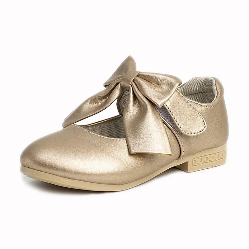 Girls Shoes with Big Bow Knot Princess Sweet Classic Fashion Children Party Shoes White Wedding Soft Anti Slippery