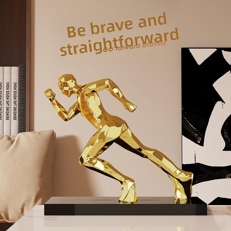 Resin Gold Running Figure Sculpture Bookcase Living Room Decorative Art Gilded Figure Statue Crafts Interior Aesthetic Decor