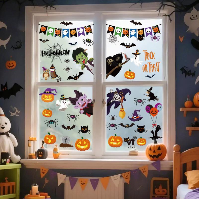 Halloween Window Sticker Pumpkin Witch Bat Castle Pattern Wall Stickers Halloween Decals