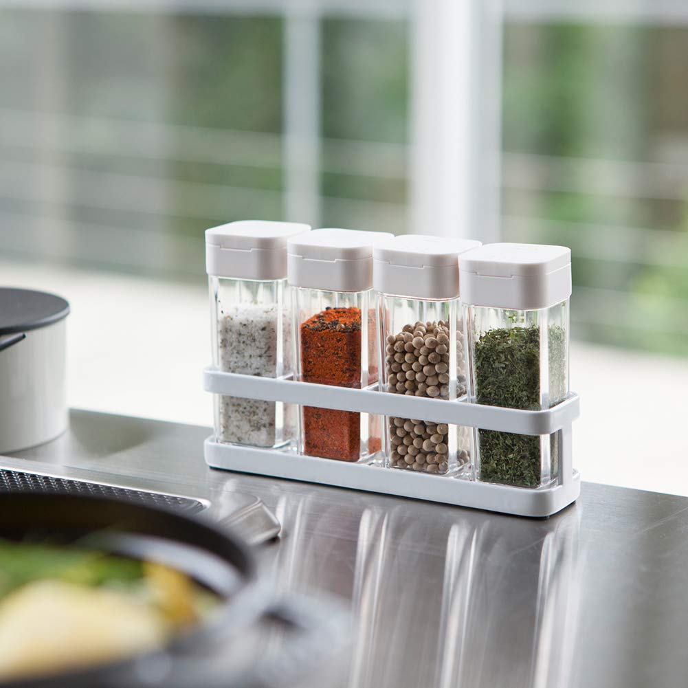 Yamazaki Salt and Pepper Seasoning Spice Spice Bottle Rack Set of 3345 Shakers, Stand, Holder, & Tower, 4, White,