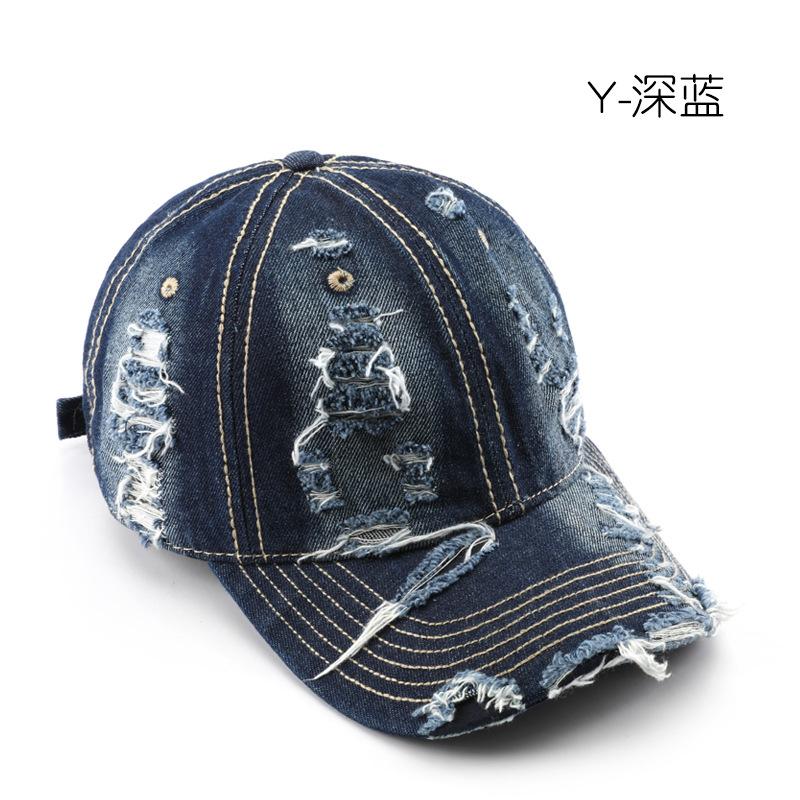 

Spring and Autumn Personalized Washed Denim Ripped Cap Outdoor Travel Warm Sunscreen Shade Baseball Cap темно-синього кольору
