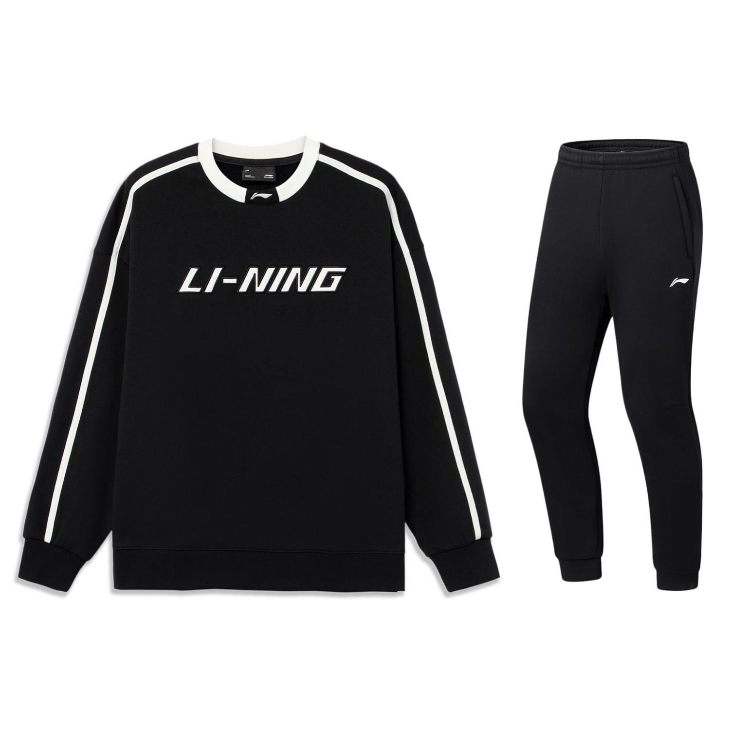 

Li-Ning Letter Print Loose Round Neck Short Sleeve Breathable Long Pants Casual Sports Suit Men suit Black AWDU917-1+AKLUA73-6 M