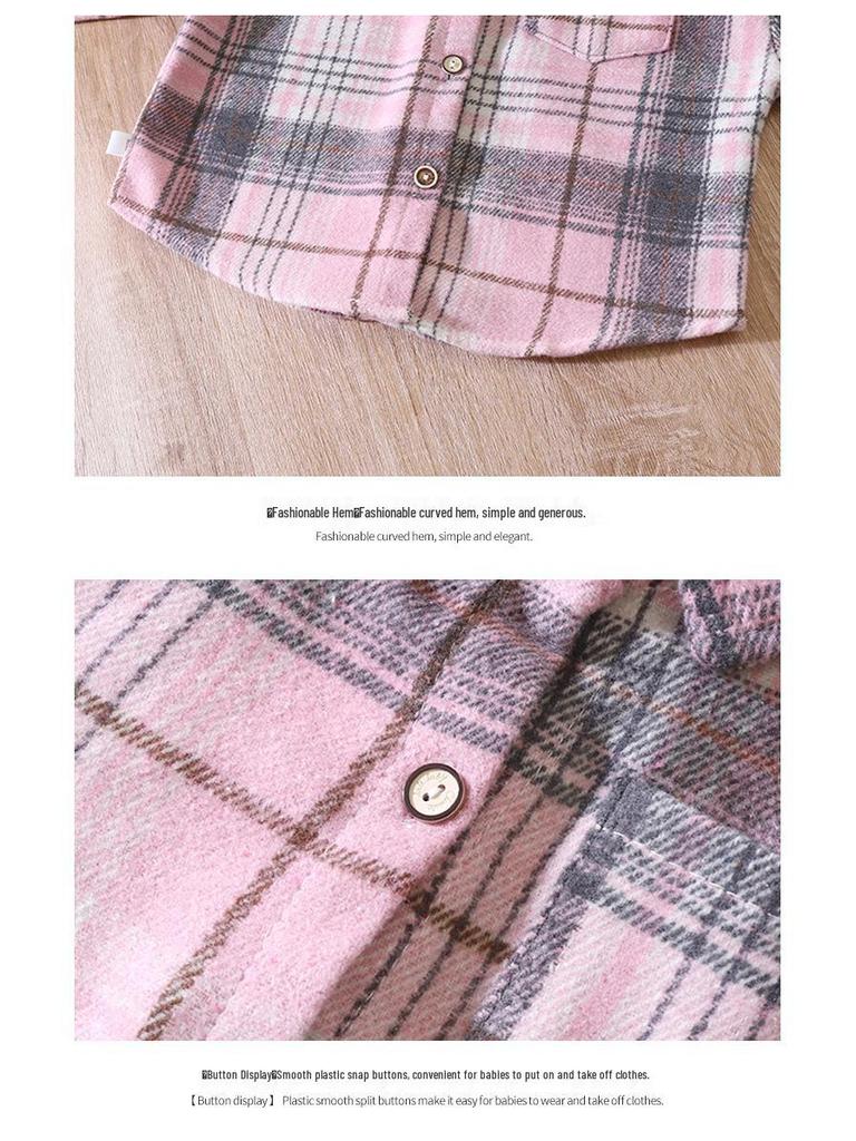 Unisex Retro Plaid Long Sleeve Shirt/Cardigan with Lapel for Kids