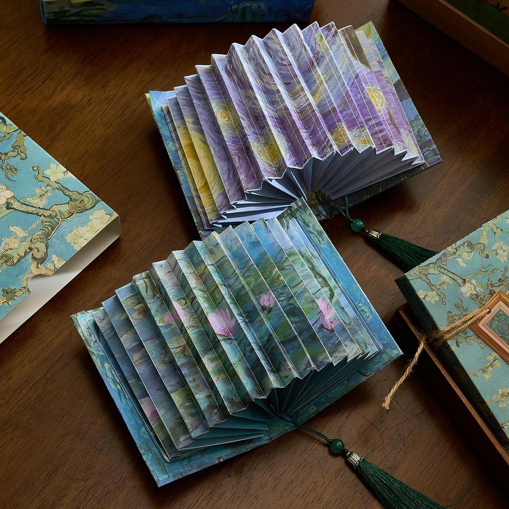 Burning Glass Bead Fan-Shaped Lamp: Oil Painting-Inspired Book Lamp with Calligraphy Text - Creative Ancient Style Gift.