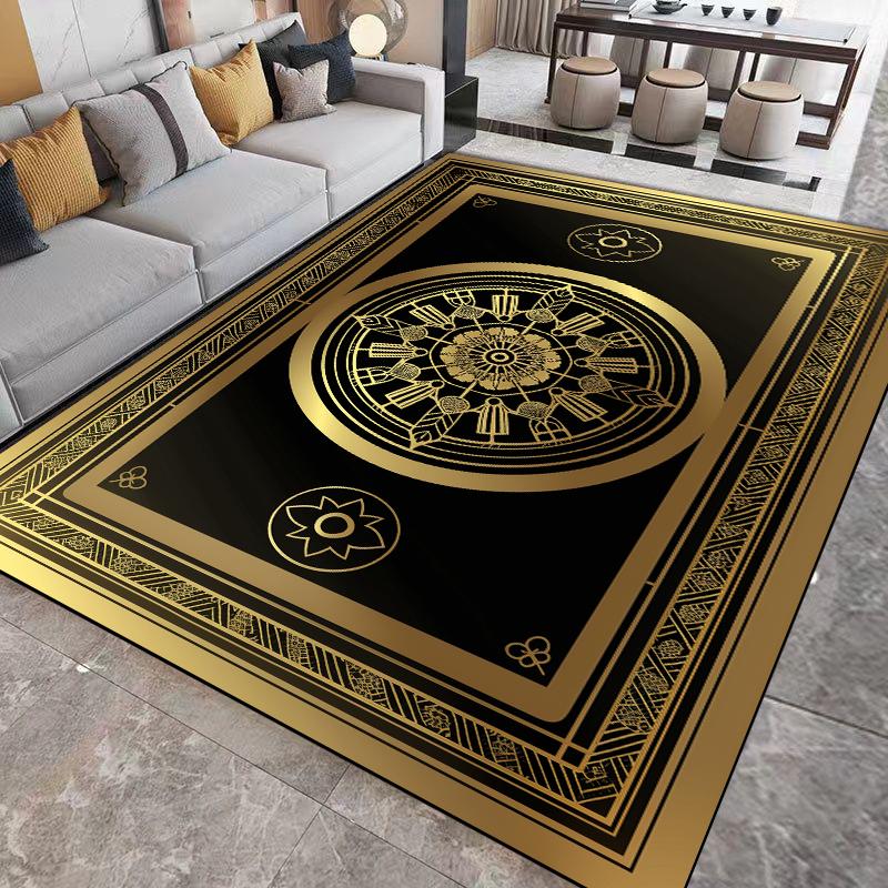 Luxury Living Room Carpets Golden Black Decoration Carpet Hotel Hall Sofa Floor Mat Soft Washable Room Decor Corridor Large Rugs