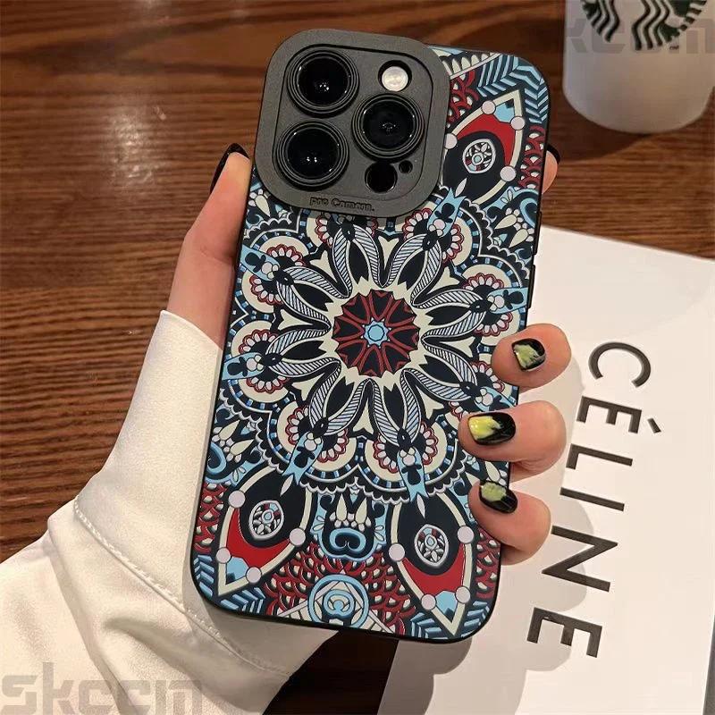Fashion Vintage Totem Pattern Phone Case For iPhone 16 15 14 13 12 11 Pro Max Mini 7 8 16 Plus XR X XS Matte Shockproof Cover