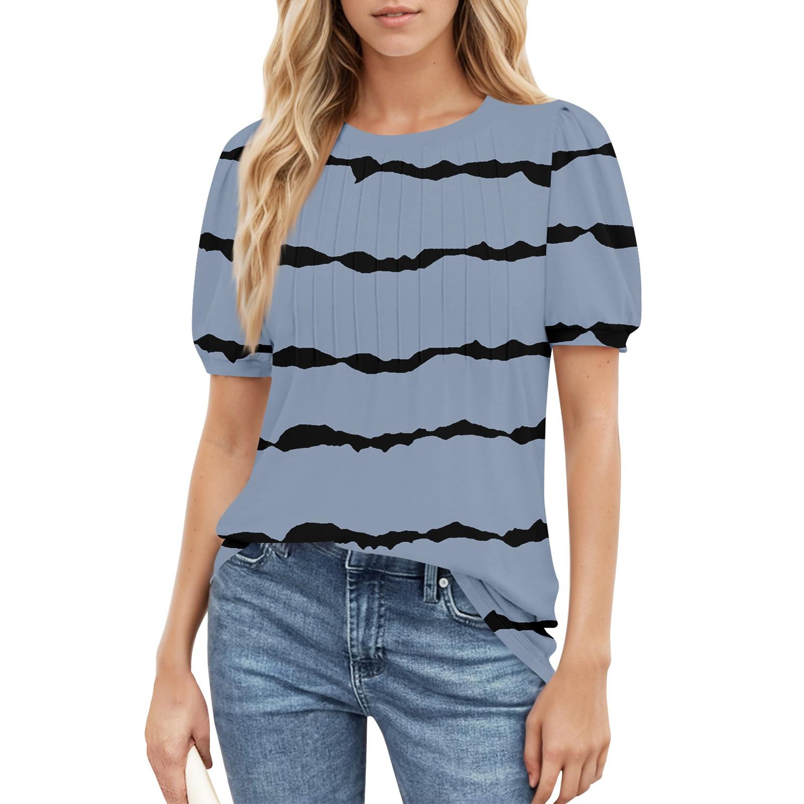 

Женский повседневный топ с круглым вырезом и коротким рукавом, с плиссировкой и расклешенными рукавами, с цветочным принтом S