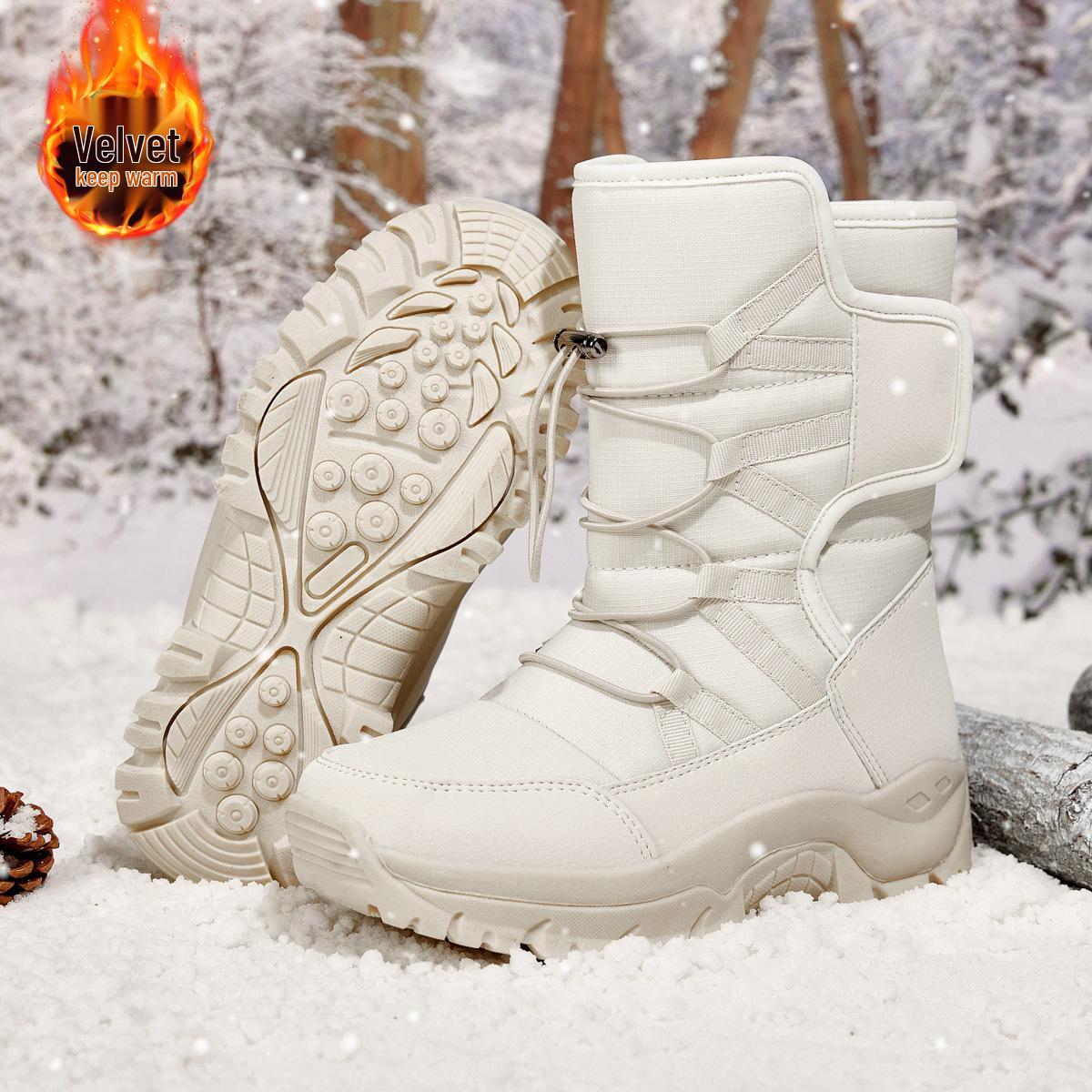 

High-Top Thickened Non-Slip Winter Cotton Boots with Plus Velvet Lining for Women and Men 36 бежевий