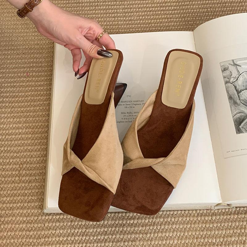 

Fashion Female Wedges Footwear Elegant Women Heeled Sandals Slides Shoes Square Toe Fashion Shallow Ladies Wedges Sandals Shoes Pumps 35 бежевый