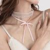 Sweet Bow White Lace Double Neck Chain Choker Simple Ribbon Knotted Collar Women