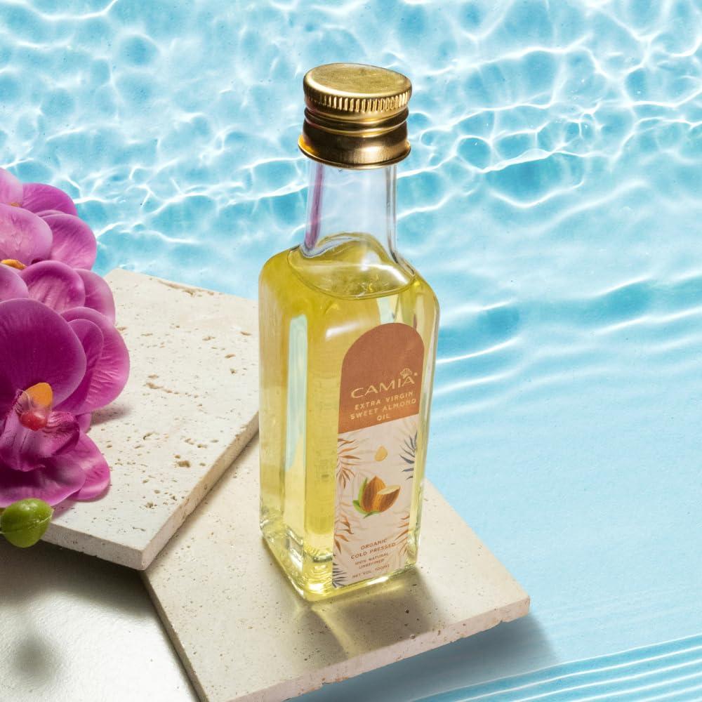 Premium Sweet Almond Oil for Hair Growth, Glowing Skin & Face | 100% Natural & Odorless Vitamin-E Enriched Cold- | 100 ML Glass Bottle