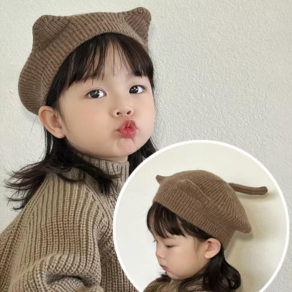 

Solid Color Beanie Cap Wool Crochet Bonnet Cute Beret Hat Autumn Winter помаранчевий