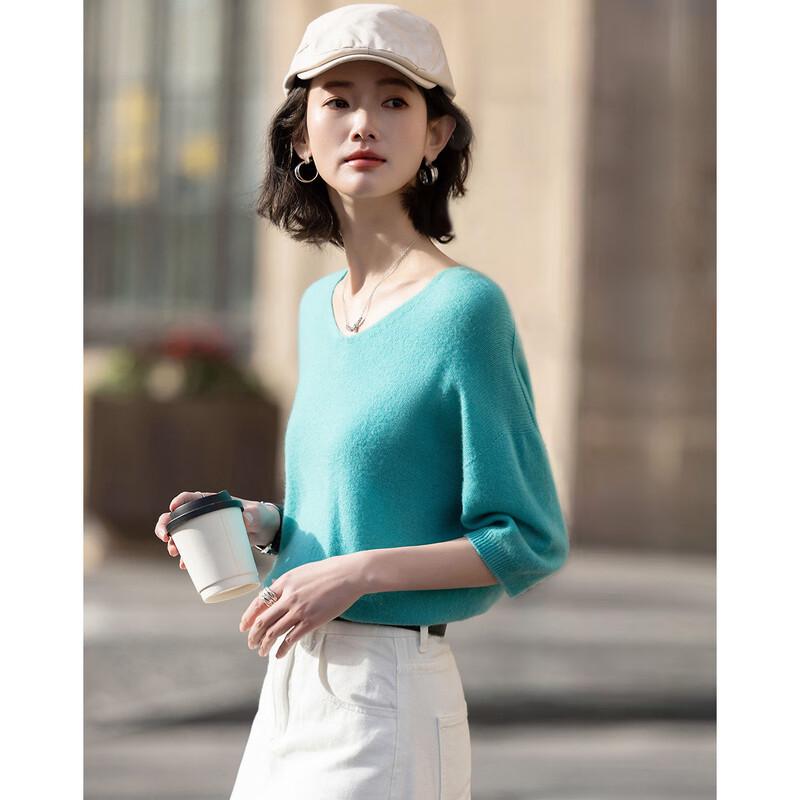 Women's 100% Merino Wool V-Neck Short Sleeve Knit Sweater