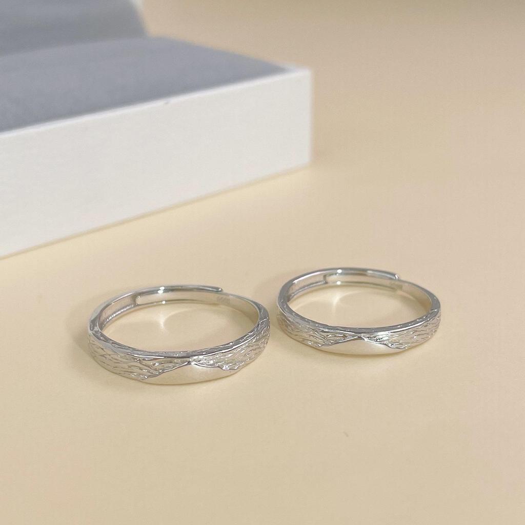 Tichia Real Shot Niche Design 999 Sterling Silver Etched Glacier Couple Rings - Perfect Valentine's Day Gift