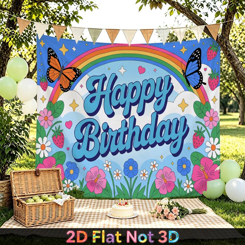 Party Backdrop Happy Birthday Birthday Floral Rainbow Butterfly Photo Booth Background Front Door Decor