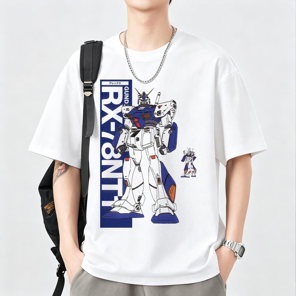 Japanese Anime Mobile Suit RX Gundam Summer Short Sleeve Cotton Print Tshirts Unisex Women Harajuku Yk Streetwear Tee Tops