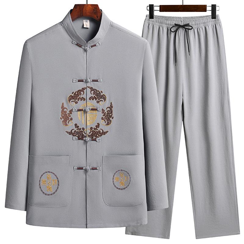 

Men s Summer Tang Suit Set - Lightweight Long-Sleeve Shirt for Middle-Aged and Elderly Size 185 (77-86 kg)