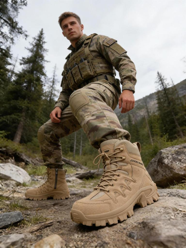 Bottes de Combat Tactiques d'Extérieur Hautes pour Hommes, Grandes Tailles