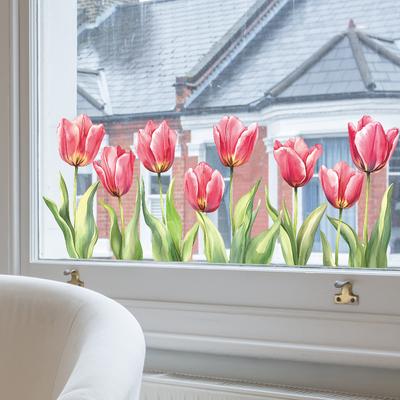 Aquarell-Tulpen-Glasschrank-Fenstertüren mit dekorativen Fensteraufklebern zur Heimverschönerung