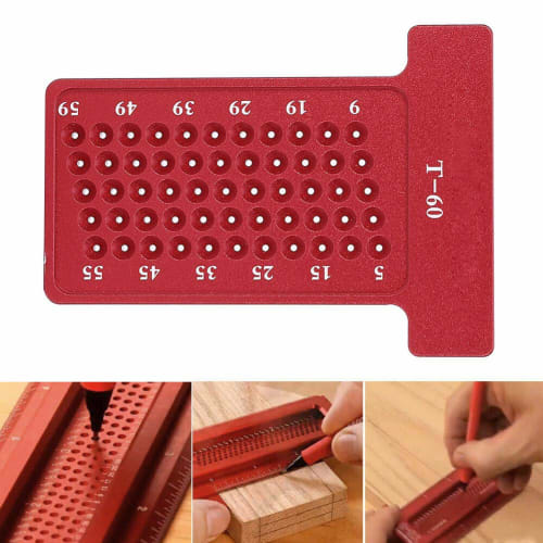 T-square, T-ruler, direct marking, aluminum, high-precision carpenter's marking tool, right-angle gauge, measurement tool (red)