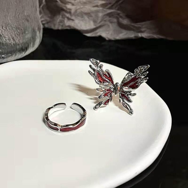 Korean Drop Glaze Ring for Women Shining Butterfly Open Rings Vintage Geometric Y2K Trend Fashion Finger Jewelry
