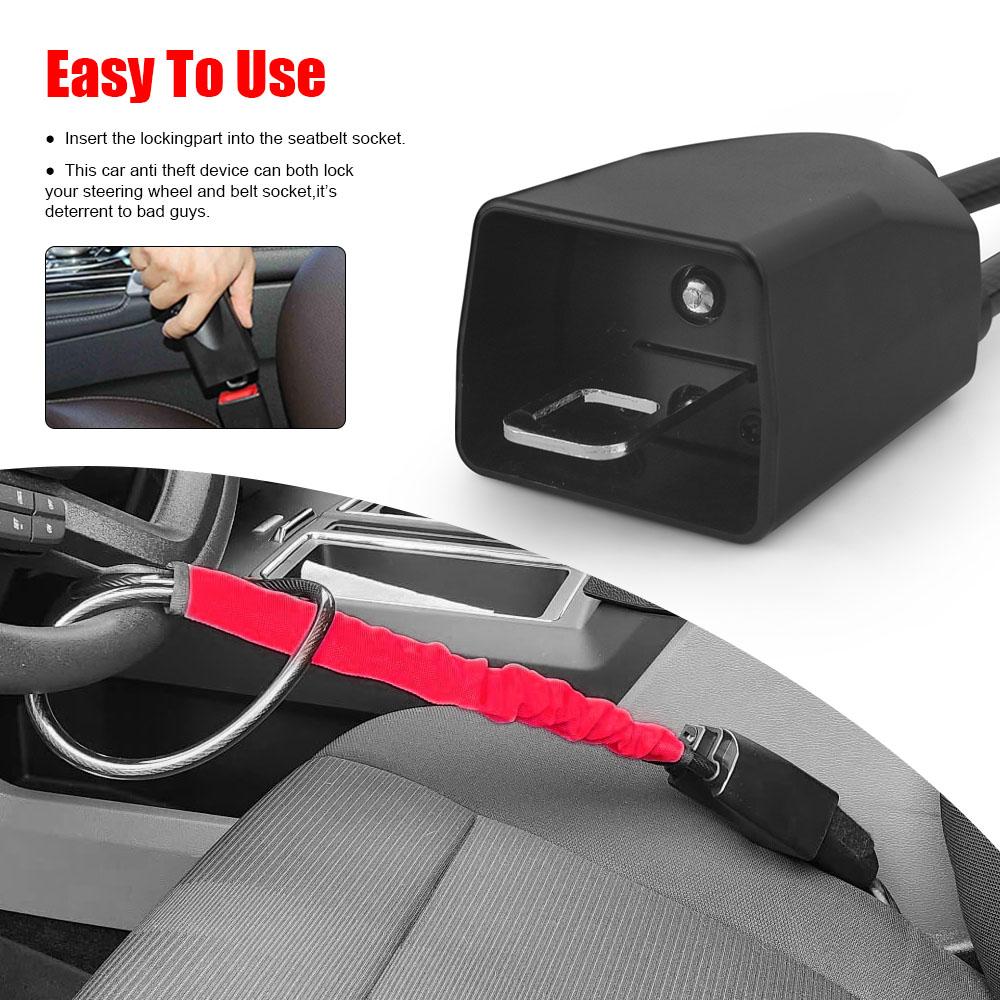 

Car Steering Wheel Lock With Seat Belt Socket Steel Rope For Truck SUV Van RV With 3 Keys Universal Anti Theft Protection Device оранжевый
